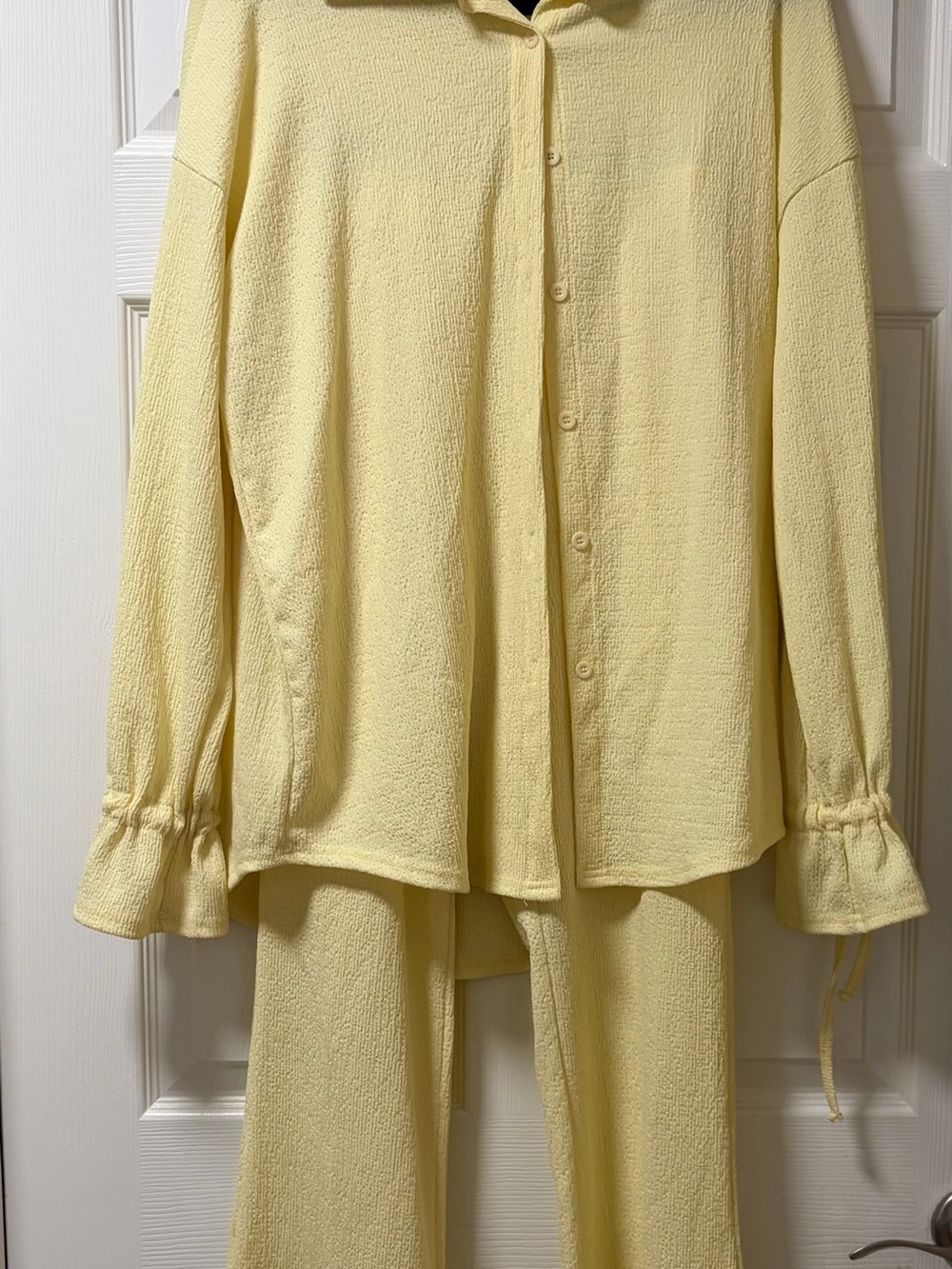 Relaxed Women's Button-Front Pantsuit in Soft Yellow